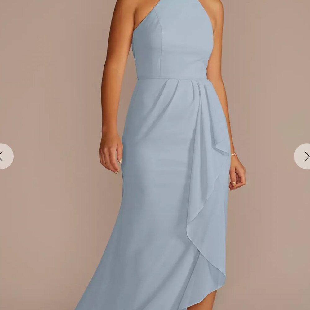 DB Studio Dusty Blue High-Neck Chiffron Dress